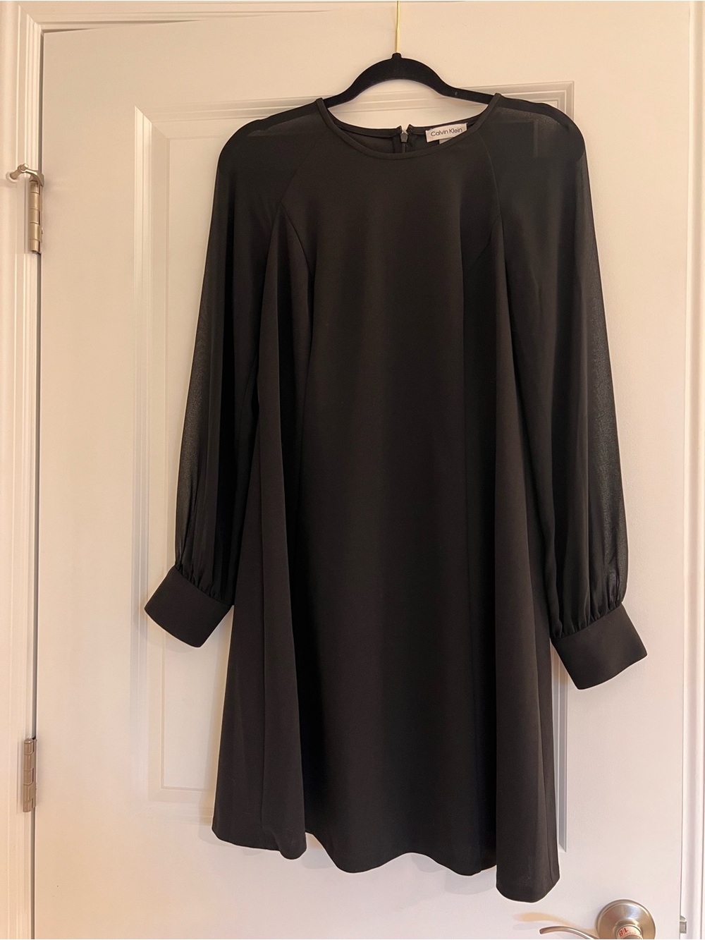 Calvin Klein Black Sheer Balloon Sleeve Shift Dress - Size 10